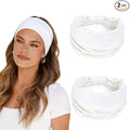 2 Pack White Wide Headbands for Women - Thick Stretchy Non Slip Fabric Sweat Bands, Soft Hair Bands for Workout, Running, Spa, Makeup & Washing Face