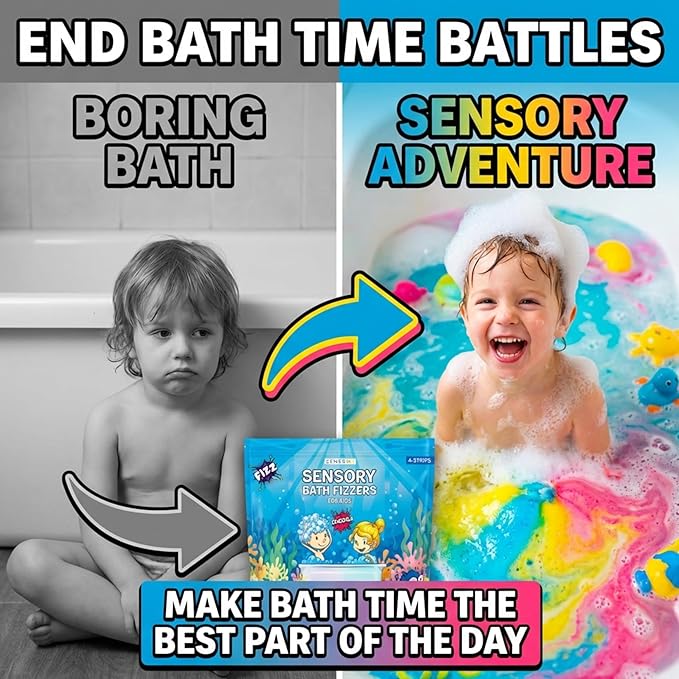 Bubble Bath for Toddlers 1-3 - Colorful Bath Fizzies Powder – 4 Bubble Fizzing Bath Colours - Fun & Educational Bath Gift Set - Crack Sounds & Sensory Fun - Resealable 800g Bag