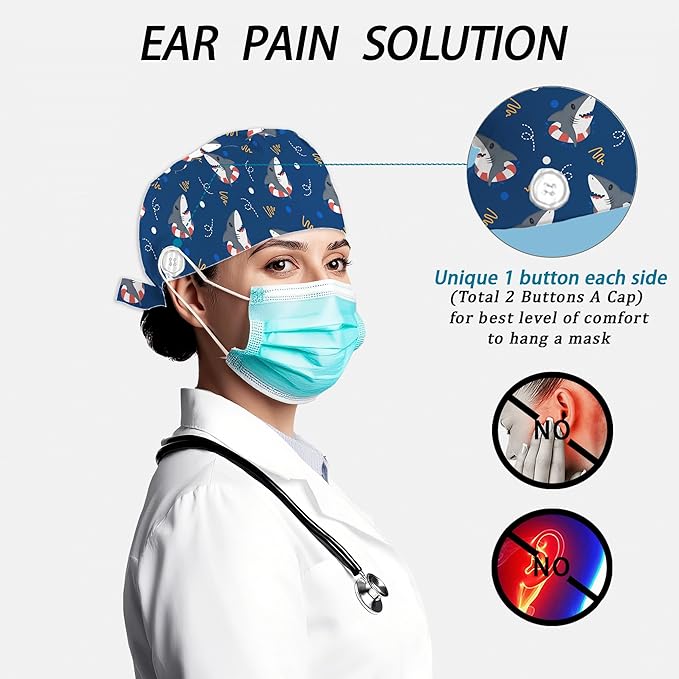 2 Pcs Working Cap with Sweatband for Women Men, Adjustable Cleaning Working Hats, Nurse Surgical Caps