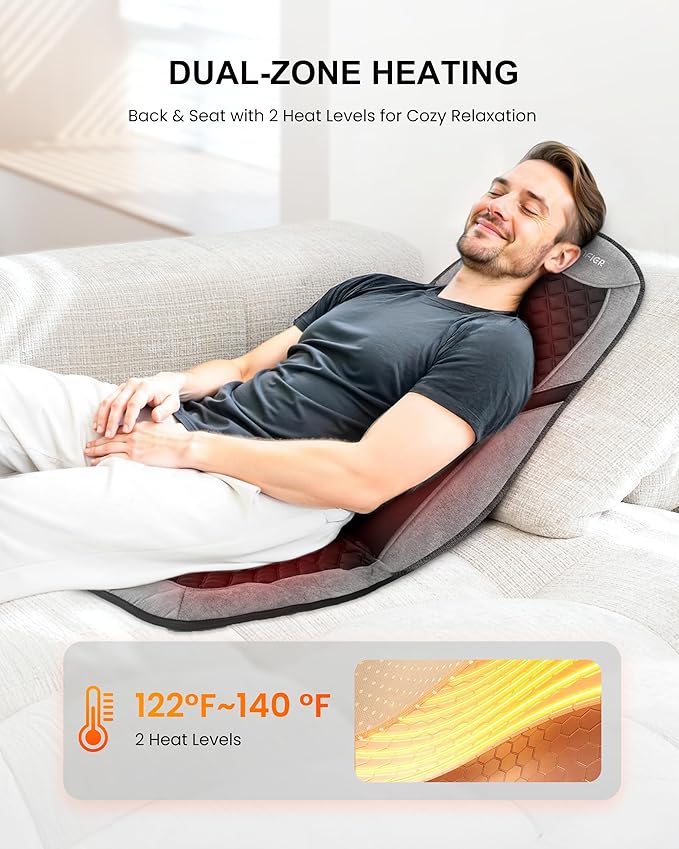 COMFIER Back Massager with Heat,Massage Chair Pad,Massage Seat Cushion with Adjustable Lumbar Support,Back Massage for Pain Relief,Chair Massager for Recliner,Mother‘s Day Gifts for Mom