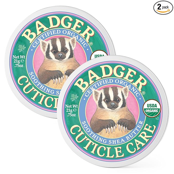 Badger Cuticle Cream, Deep Hydration for Dry, Cracked Cuticles & Hangnails, 100% Organic Cuticle Balm with Rich Shea Butter for Strong, Healthy Nails, Non-Greasy Cuticle Oil, .75oz Tin, 2-Pack