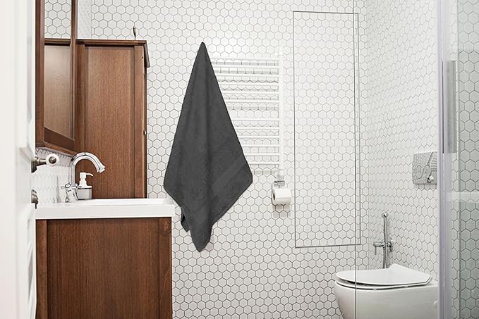 Large Bath Towels Bulk Set of 12 – 100% Cotton Terry – 24" x 50" – Quick Dry, Soft & Highly Absorbent – Charcoal Grey Towels for Bathroom, Gym, Spa, Pool & Daily Use