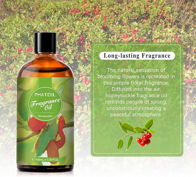 PHATOIL 3.38FL.OZ Honeysuckle Fragrance Oils for Aromatherapy, Essential Oils for Diffusers for Home, Perfect for Diffuser, DIY Candle and Soap Making, DIY Scented Products - 100ml