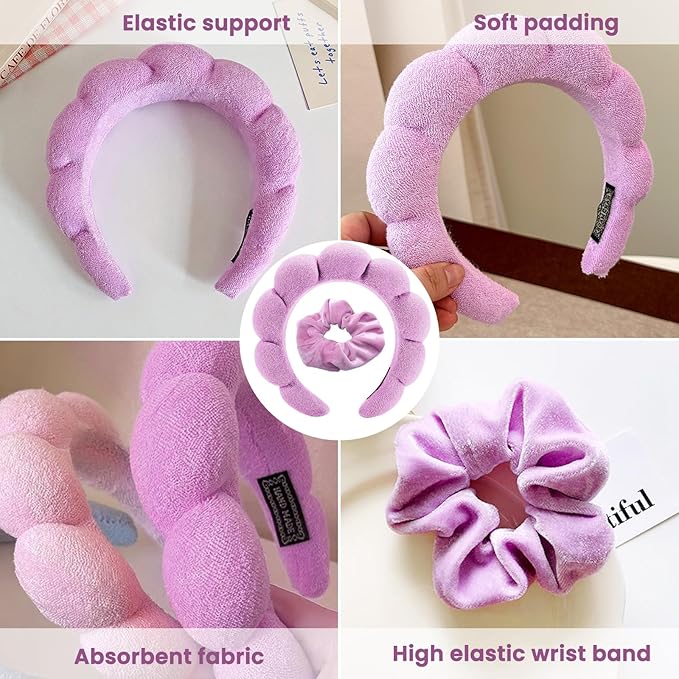 4 Pcs Skincare Headband Set, Face Washing Headband with Wristbands, Hair Claw Clips & Hair Ties, Spa Headbands for Women Girls, Perfect for Facial, Makeup, Shower, Gift Ready Box