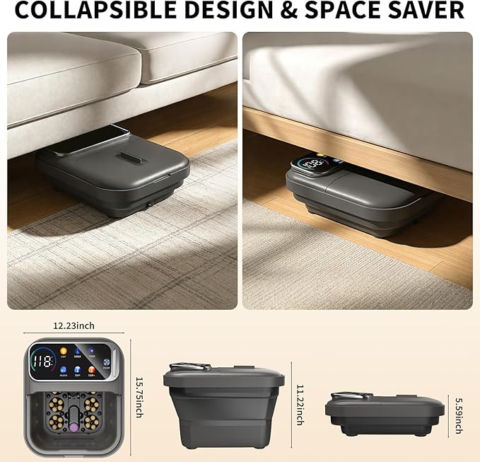 Collapsible Foot Spa Bath with Heat and Massage, Motorized Shiatsu Foot Massager Tub for Plantar Fasciitis & Stress Relief, Temp Control, Bubbles, Remote, Pedicure Spa at Home