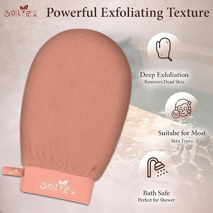 Exfoliating glove for Shower & Exfoliating body scrubber– 100% Vegan Viscose Kessa Mitt for Dead Skin Removal, Self-Tan Fade & Keratosis Pilaris –Dual-Texture Glove for Spa & Massage (1 Pack Orange)