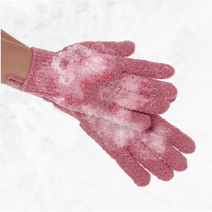 4 Pairs Exfoliating Gloves, 100% Nylon, Dual Texture Body Scrub for Spa, Massage & Dead Skin Removal, Multi-Color Shower Bath Accessories (Orchid/Fern Green)