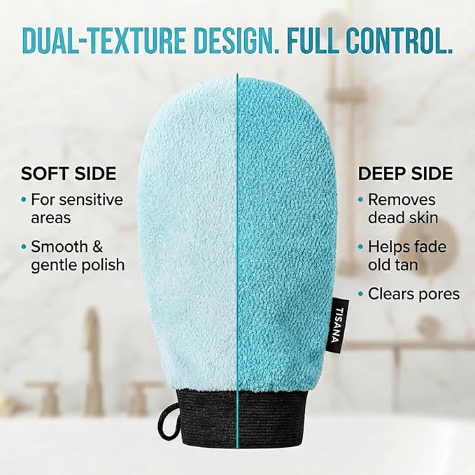 Exfoliating Glove for Shower – Dual-Sided Scrubber Mitt – Deep Exfoliation Washcloth Mittens – Dead Skin & Tan Remover for Body – Body & Face Exfoliator Loofah Wash Cloths for Showering (2-Pack)