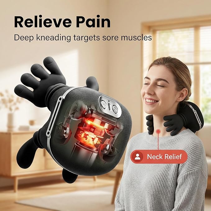 Portable Finger Pressure Neck and Back Massager with Heated Massage Tool, Electric deep Tissue 4D kneading Massage, simulating Human Relaxation and Muscle Pressure Relief