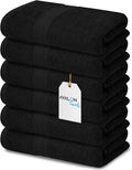 Avalon Towels Bath Towels for Bathroom 100% Cotton Black Bathroom Towels Pack of 6 (22x44 inches) - Quick Drying Bath Towels Set Small, Light Weight & Absorbent Perfect Gym & Pool Towel Set