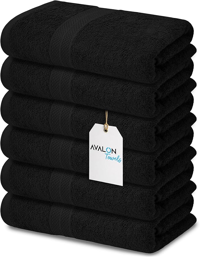Avalon Towels Bath Towels for Bathroom 100% Cotton Black Bathroom Towels Pack of 6 (22x44 inches) - Quick Drying Bath Towels Set Small, Light Weight & Absorbent Perfect Gym & Pool Towel Set