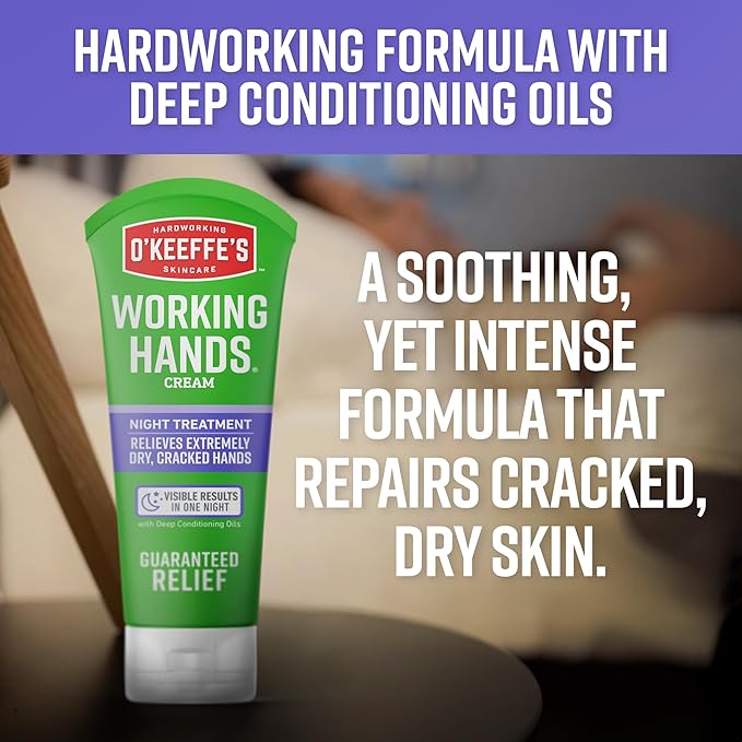 O'Keeffe's Working Hands Night Treatment Hand Cream for Extreme Dryness - 7 oz Tube (2 Pack) - Repairing Skincare for Cracked, Dry Hands