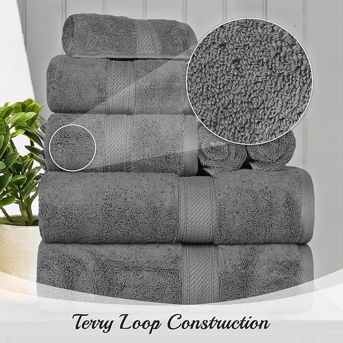 SUPERIOR Egyptian Cotton Pile 3 Piece Towel Set, Includes 1 Bath, 1 Hand, 1 Face Towel/Washcloth, Ultra Soft Luxury Towels, Thick Plush Essentials, Guest Bath, Spa, Hotel Bathroom, Charcoal