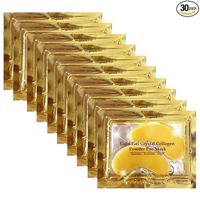 Jakuva 30 Pairs Eye Patches, Under Eye Patches for Dark Circles and Puffy Eyes, Reduce Wrinkles, Collagen Eye Mask Skincare Eye Pads for Moisturizing, Hydrating,24K Gold