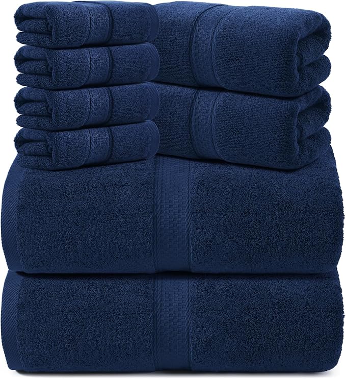 REDKISS Towels 8 Piece Luxury Bath Towel Set, 2 Bath Sheets (35x70 in), 2 Hand Towels, 4 Washcloths, 100% Cotton Super Absorbent & Quick-Dry Shower Towels for Bathroom Spa Gym Hotel Yoga - Blue