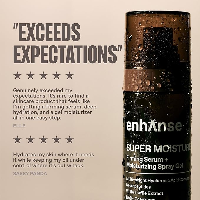 Super Moisture, 2 in 1 Day to Night Serum & Moisturizer Spray, Hydration & Repair Formula with Hyaluronic Acid, Exosomes & NAD+, Collagen Support, Skin Care for Men, All Skin Types, 100 mL