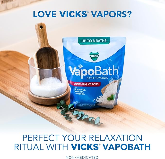Vicks VapoBath, Bath Crystals, Soothing Non-Medicated Vicks Vapors, Refreshing Aromatherapy with Eucalyptus, Menthol, and Essential Oils, Bath Salts, 24oz