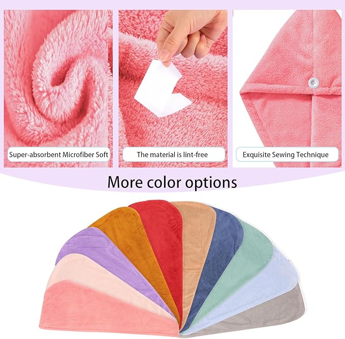 Microfiber Hair Drying Towel Wrap for Women, Hair Turbans Towel for Wet Hair,turbie Twist Hair Towels(The Color of the Picture is for Reference only) (Pink，Purple)