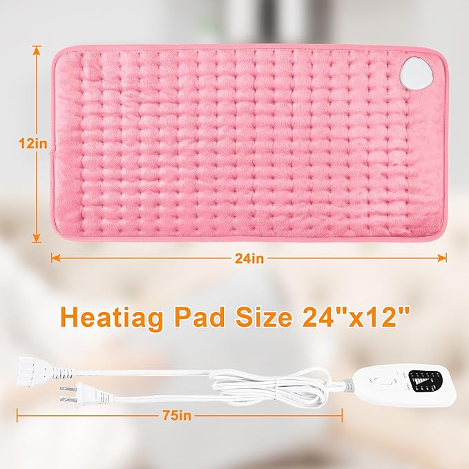 Deepsoon Heating Pad,Electric Heating Pads for Back,Neck,Moist Heating Pad for Abdomen Shoulder Knee Legs,Dry/Moist Heat&Auto Shut Off,Mother's Day Birthday for Men and Women,BabyPink,24x12 Inch