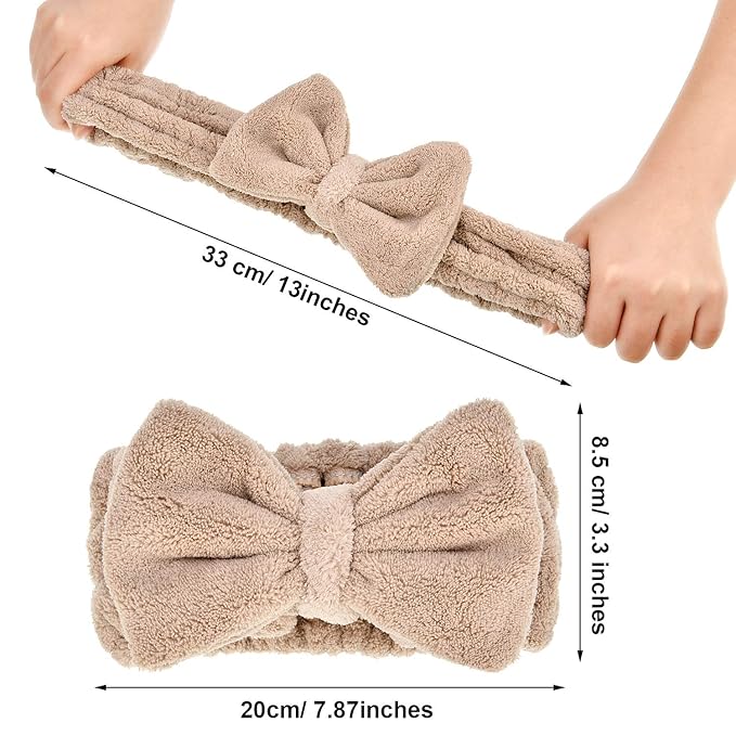 3 Pieces Towel Headbands for Women Makeup Headband for Washing Face Makeup Spa Headband, Microfiber Bowtie Shower Headband for Women(Light Pink, Light Green, Light Brown)