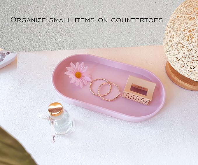 Pink Small Tray (10 inch), 3 Pack Oval Tray for Bathtub Bathroom Vanity Items, Countertop Organizer, Soap, Perfume.