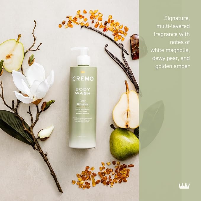 Cremo Pear Blossom Skin Moisturizing Body Wash for Women, Notes of Delicate Petals of Pear Blossoms, 16 Fl Oz