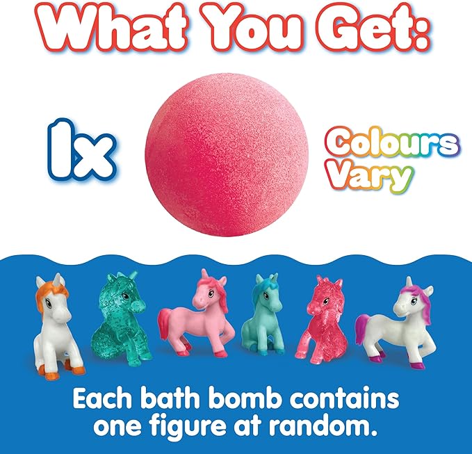 Zimpli Kids Large Unicorn Surprise Bath Bomb, 1 of 6 Surprise Unicorn Toys to Collect, One per Baff Bomb, Children's Collectable Bath Toy