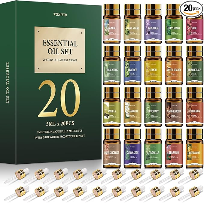 20 Pcs Essential Oil Set - Essential Oils Gift Set Perfect for Diffuser, Massage,Soap, Candle Bath Bombs Making, 20x5 ML