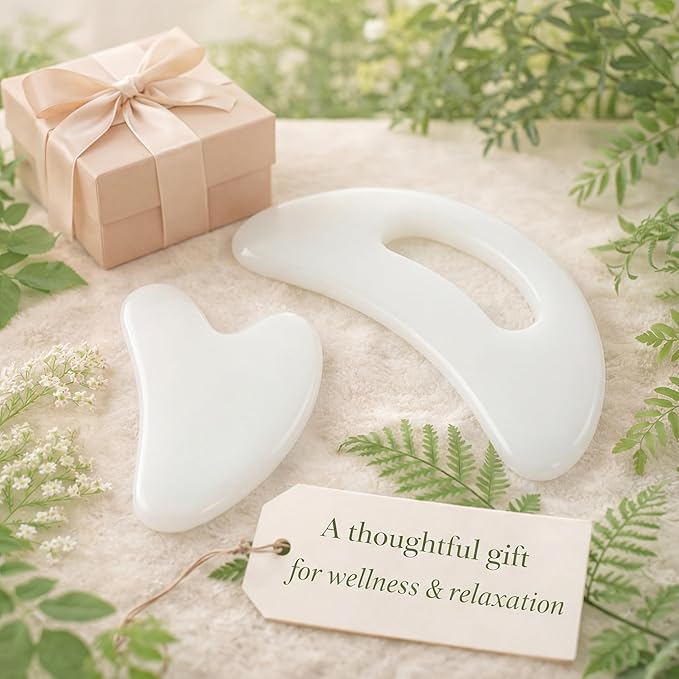 BBTO 2 Pcs Body Gua Sha Tool Large Resin Scraping Tools with Handle for Back, Neck, Face, Leg - Lymphatic Drainage, Cellulite Removal, Muscle Relief (White)