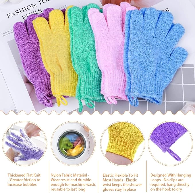 anezus Exfoliating Gloves, 6 Pairs Shower Scrub Gloves Bath Loofah Glove Exfoliating for Women to Remove Dead Skin for Body Exfoliate (6 Colors)