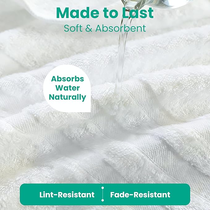 Bath Towels 2 Pack, 30 x 60 Inches, Large 100% Cotton Towels, Soft, Absorbent, Comfortable for Home, Spa, and Gym, (White)