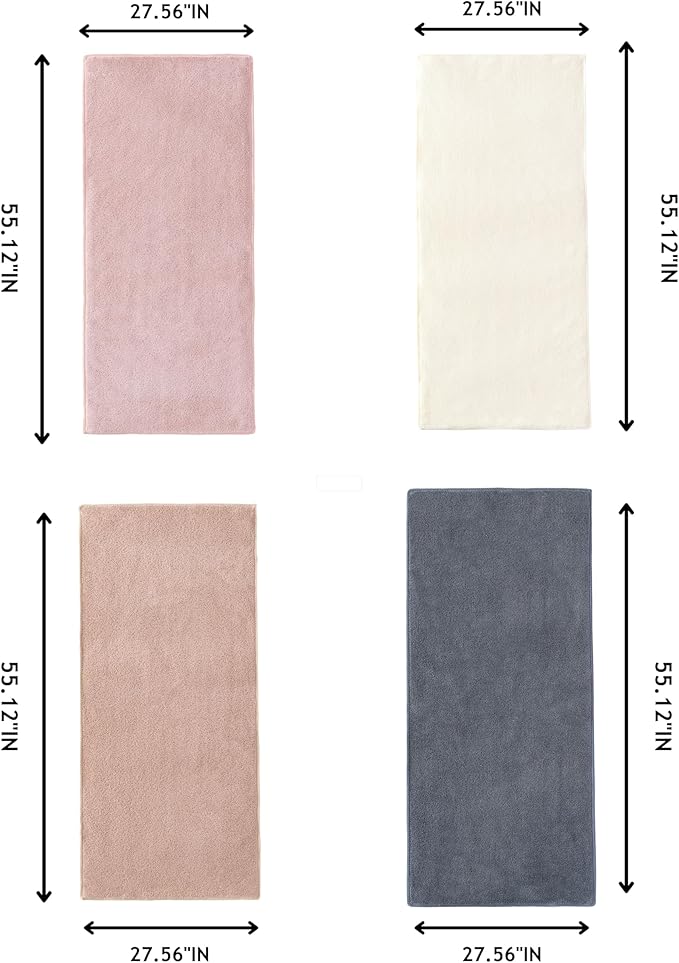 sakano Quick-Drying Microfiber Towel Set - 4-Piece Mixed Color Bath Towel Set, Highly Absorbent, Lint Free Design for Bath, Beach, and Gym -Pink+White+Khaki+Dark Gray, 28 x 55 inches