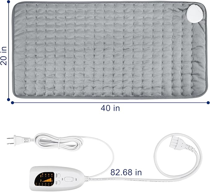 40"X20" Electric Heating pad with 6 Heat Settings, Auto Shut Off, Dry Electric Heating for Back Neck Knee Arms Legs Shoulder Heat Pads for Christmas Birthday Father's Day Mother's Day (Silver Gray)