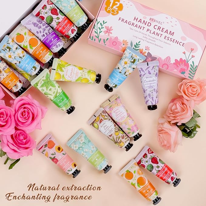 12 Pack Hand Cream Gift Set For Women, Mothers Day Gifts,Teacher Appreciation Gifts,Nurses Week Gift, Mini Hand Lotion Travel Size in Bulk for Dry Cracked Hands, Bridesmaid Gift,Party Favors