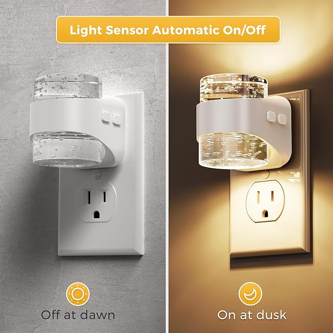 L LOHAS LED Night Light, 3CCT Bubble Night Lights Plug into Wall,2 Pack 3000K/4000k/5000K Adjustable Night Light,Dimmable Nightlights with Dusk to Dawn Sensor for Rooms Bathroom Hallway
