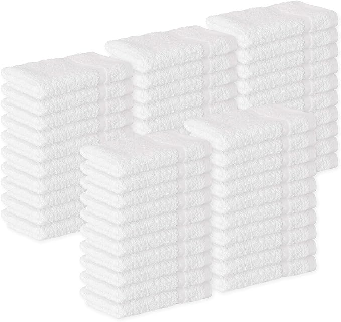 GREEN LIFESTYLE Washcloths 12" x 12" 50 Pack - 100% Cotton Wash Cloths, Bulk Washcloths, Face Towels Cotton, Soft Absorbent Bath Washcloths for Body, Face and Bathroom Use (White)