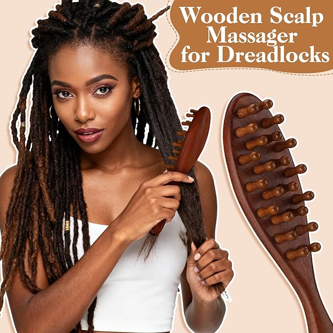 ProSuites 3 Pack Wooden Scalp Massager Tool Loc Combs,Long Handle Head Massage Scalp Loc Brush for Dreads,Multifunctional Hair Massager Tool for Men & Women