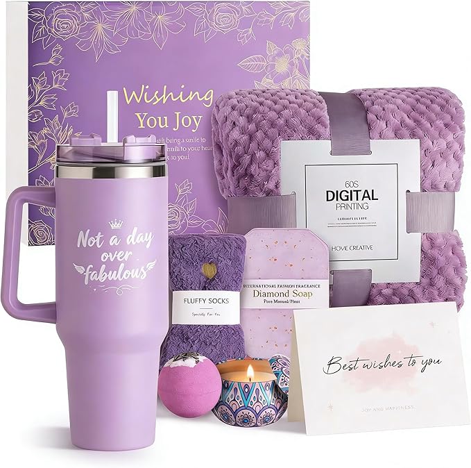 Birthday Gifts for Women – Lavender Spa Gift Basket, Self Care & Get Well Soon Set, 40oz Tumbler with Handle, Stanley Cup Gift Set for Mom, Friends, Relaxation & Pampering