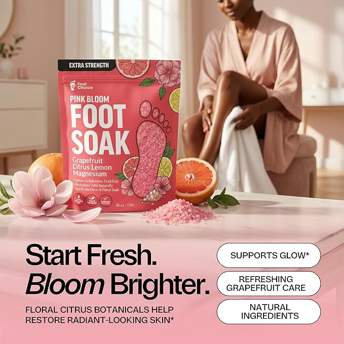Pink Bloom Foot Soak with Pink Himalayan Salt & Grapefruit - Refreshing Citrus Blend to Soften & Renew Tired Feet - Natural Spa Care - 1lb