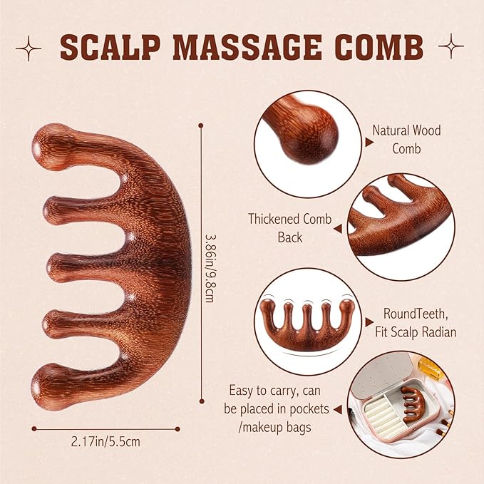 LemonRoad 12 Pack Wooden Scalp Massager Natural Sandalwood Wide Tooth Combs Wooden Head Scalp Massage Combs Bulk for Hair Growth Hair Care(Classic)