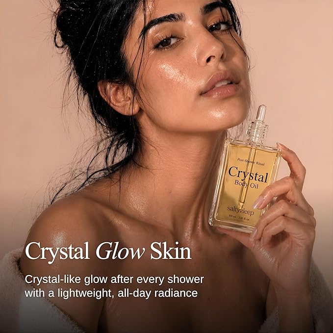 Crystal Body Oil Golden Glow, Scented Body Oil, After Shower and Bath Dry Oil for Women, Non-Greasy & Fast Absorbing Moisturizer for Dry Skin, Vanilla Coconut Almond Scent, 3.38 fl oz