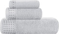 GLAMBURG Ultra Soft 3 Pack Cotton Towel Set, Contains a Bath Towel 28x55 inch, a Hand Towel 16x24 inch & a Wash Coth 12x12 inch, Ideal Everyday use, Compact & Lightweight - Light Grey