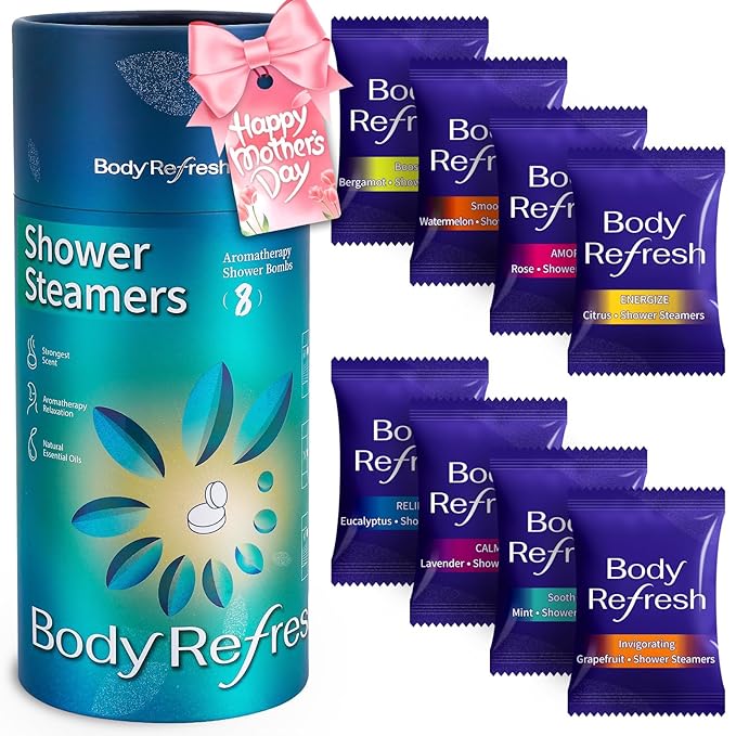 BodyRefresh Shower Steamers Aromatherapy 8 Pack - Birthday Gifts for Men Him,Mothers Day Gifts for Mom Wife,Shower Bombs with Natural Esseential Oils for Home Spa Relaxation,Stress Relief Self Care