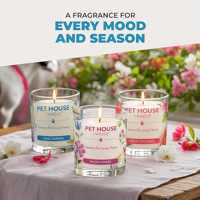 One Fur All Pet House Candle Plant-Based/Soy - Clean Burning Scented,Long Lasting Pet Odor Candle for Home - Sunwashed Cotton