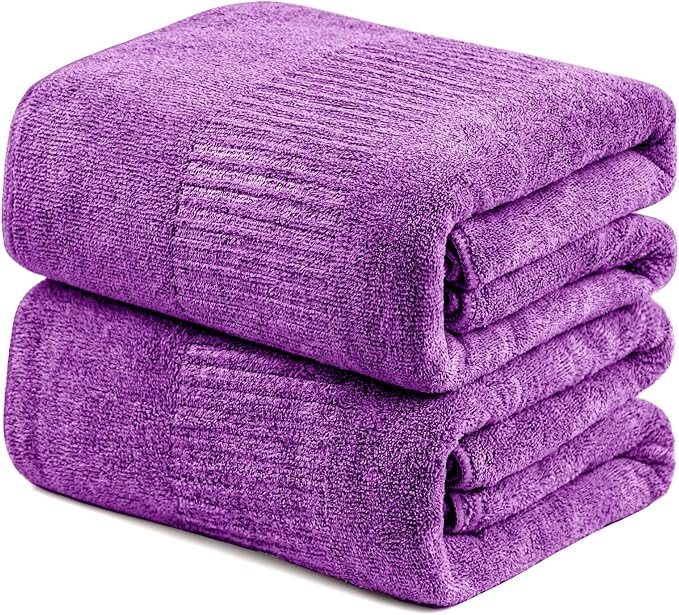 SEISSO Bath Towels, Extra Absorbent & Quick Drying Lightweight Fiber Towels, Premium Big Soft Bath Towel for Fitness, Spa, Sports Towels, Yoga Towel, Dark Purple(2 Pack)
