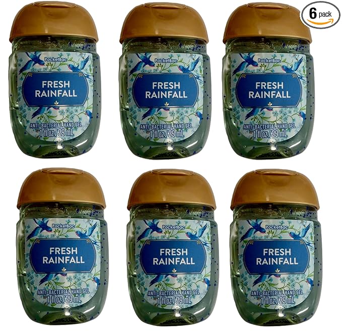 Bath and Body Works Classic and Seasonal Scents Pocketbac Gel Sanitizers - Pack of 6-1 oz each (Fresh Rainfall)