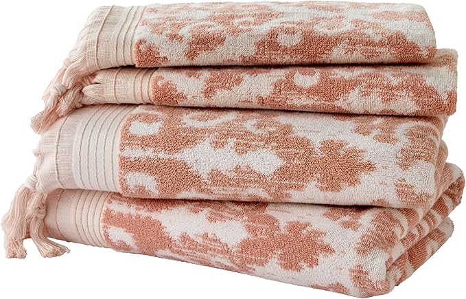 SKL Home Mirage Fringe 2 Bath, 2 Hand Towel Set, Blush