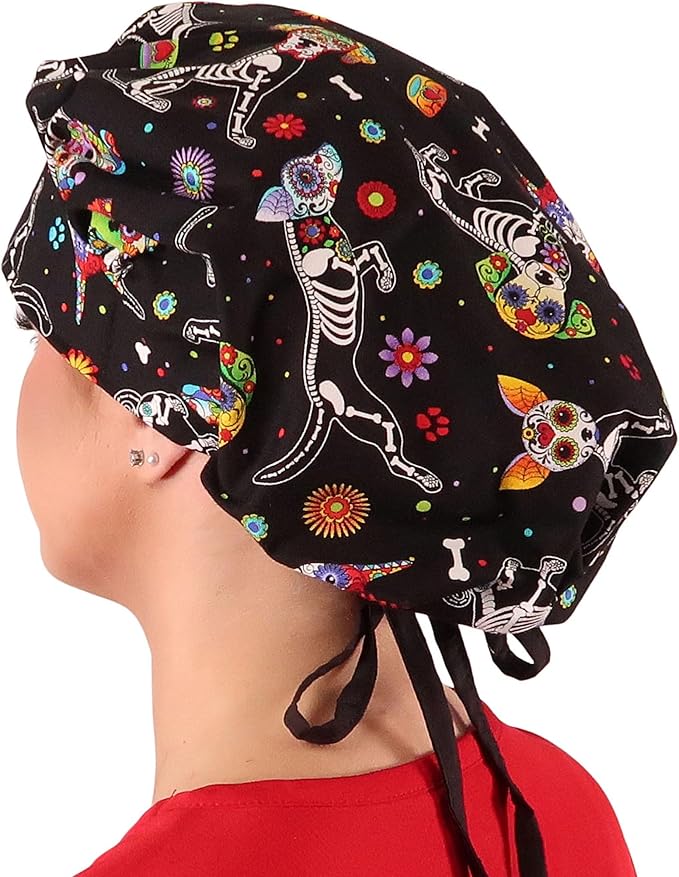 Sparkling EARTH Banded Bouffant Surgical Scrub Ponytail Working Caps and Built-in Sweatband - 100% Cotton - Made in The USA