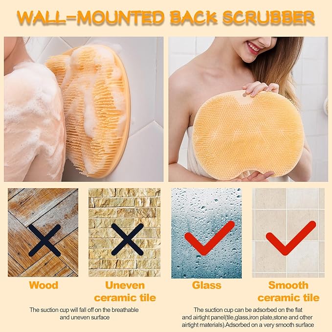 Shower Foot Scrubber, Wall Mounted Bath Massage Pad, Back Scrubber Back with Non Slip Suction Cups to Improve Circulation, Soothe Achy Feet (Grey+Yellow)