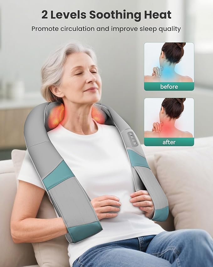 Snailax Cordless Neck Massager with Heat, Shiatsu Neck Back Massager for Pain Relief Deep Tissue, Rechargeable 4D Knead Shoulder Massager Pillow, with Portable Carry Bag, Gifts for Mom, Dad
